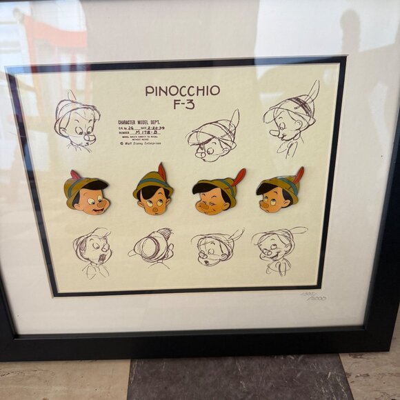Pinocchio F-3 Character Model Sheet Framed Pin Set With Certificate Disney Limit - Picture 2 of 9